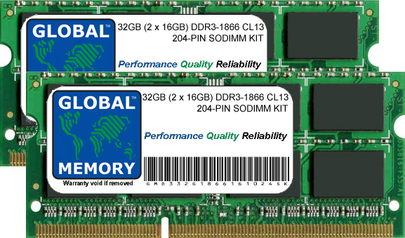 32GB (2 x 16GB) DDR3 1866MHz PC3-14900 204-PIN SODIMM MEMORY RAM KIT FOR COMPAQ LAPTOPS/NOTEBOOKS